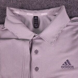 Adidas Polo Shirt Mens Medium Gray White Stripe Golf Athletic ADVR0875